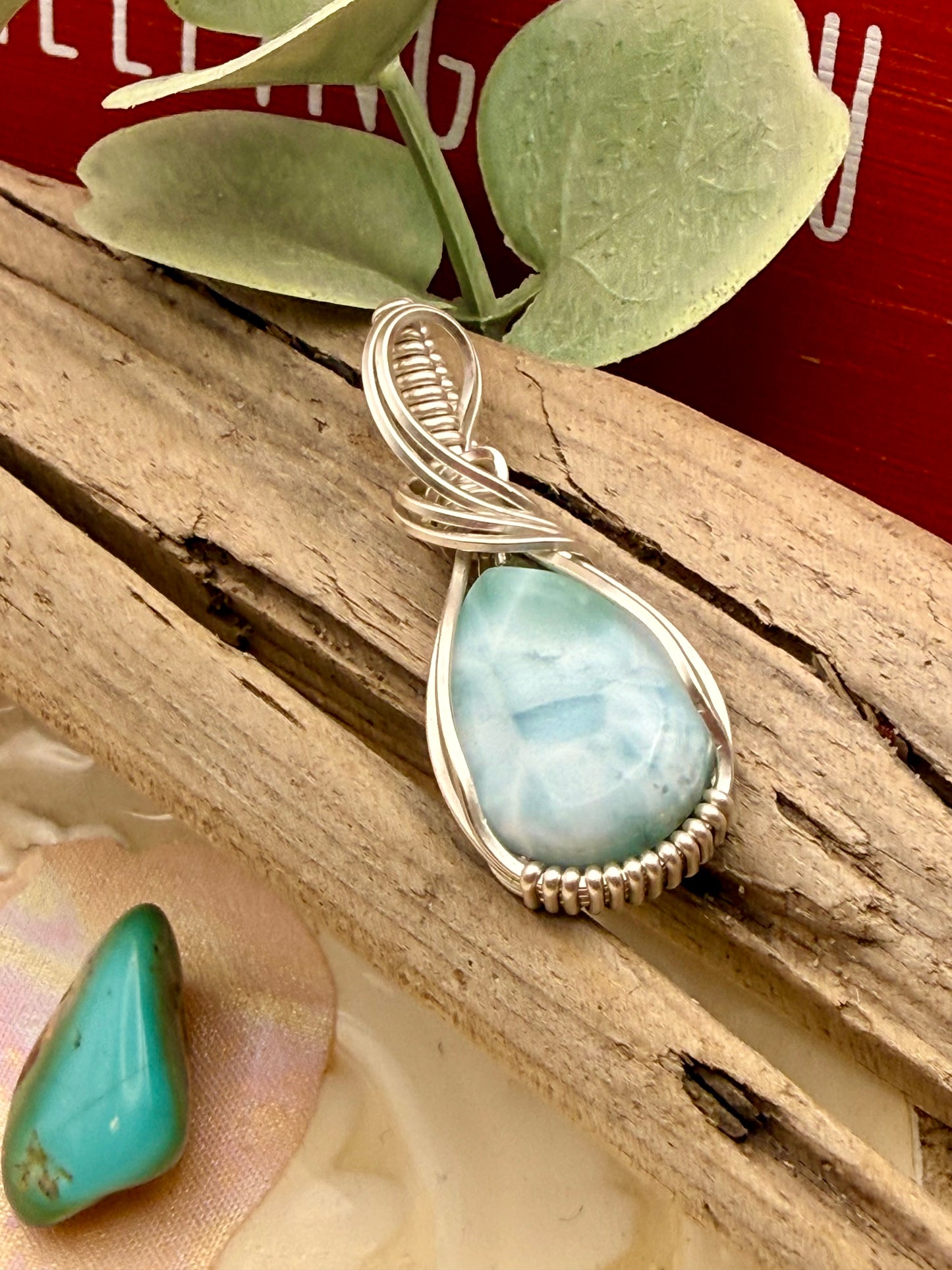 Larimar, Sterling Silver Wire Wrapped Necklace/Pendant