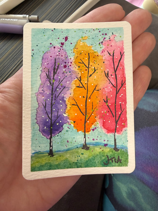 Spring Trees, watercolor original/ ACEO