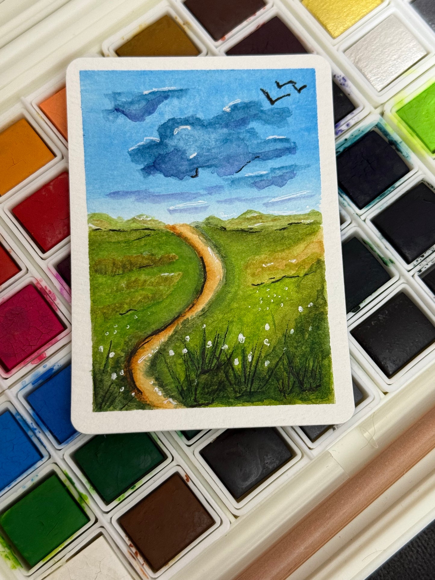 The Road Less Traveled 1, watercolor original/ ACEO