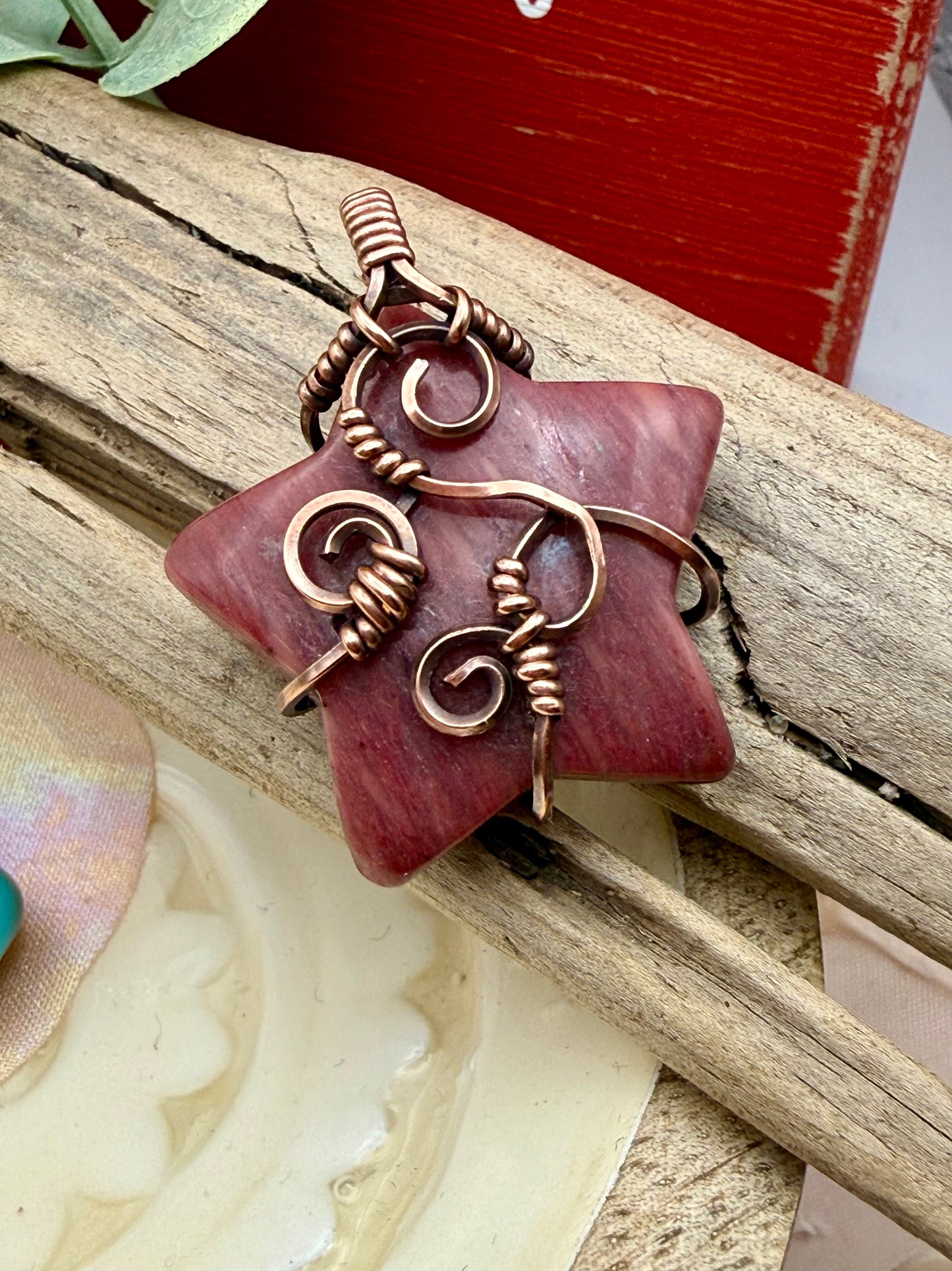 Petrified Wood Star, Wire Wrapped in Copper necklace/pendant
