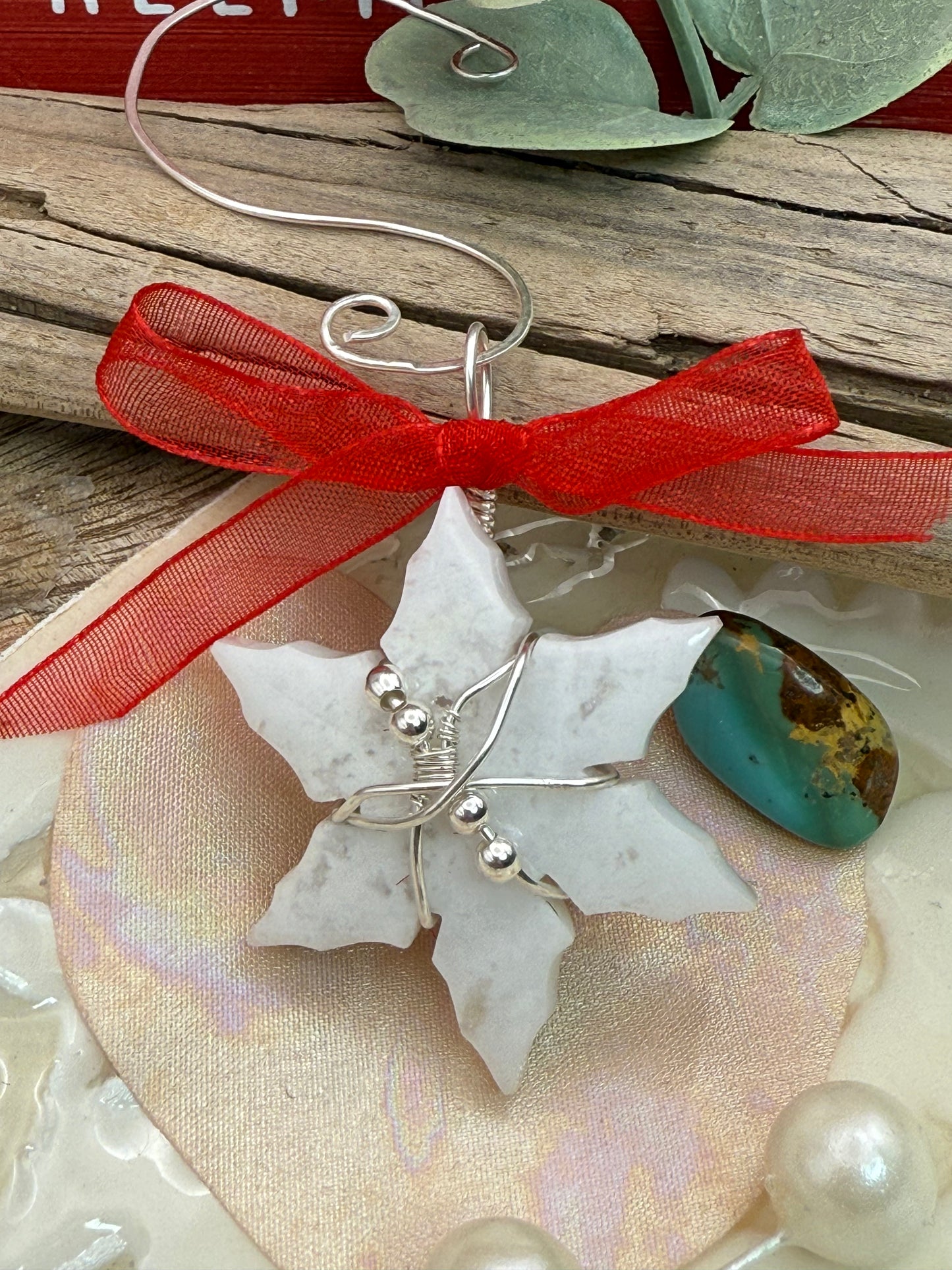 Snowflake Ornament, White Lace Agate in Sterling Silver