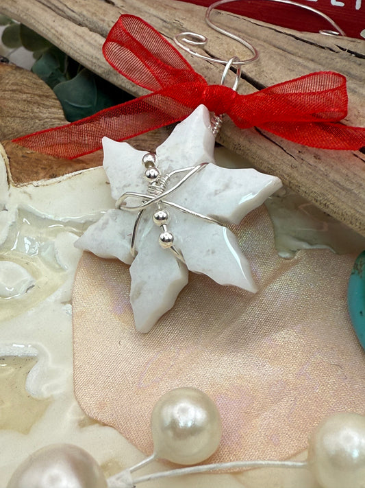 Snowflake Ornament, White Lace Agate in Sterling Silver