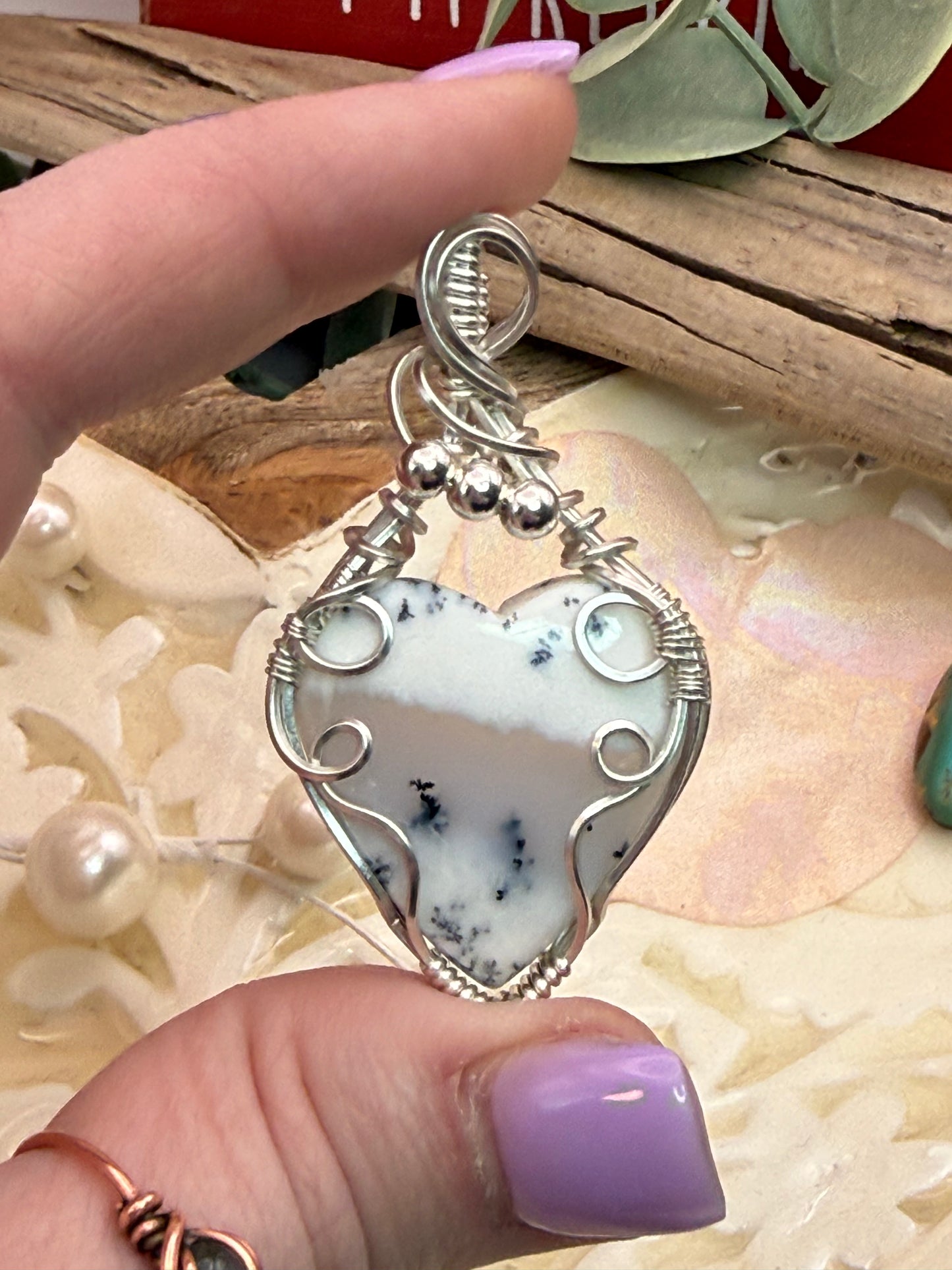 Dendritic Opal Heart in Sterling Silver