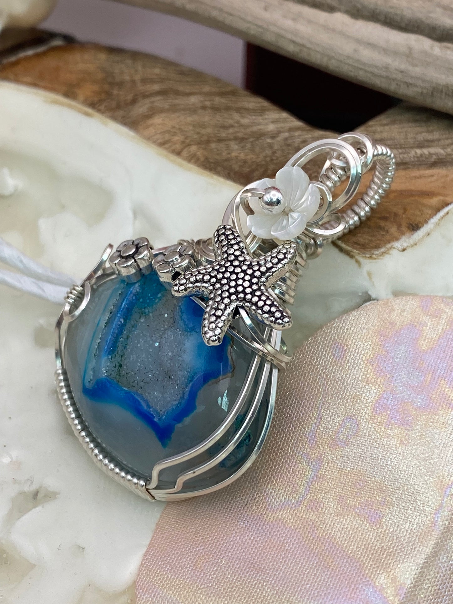 Starfish Druzy Dyed Agate in Sterling Silver