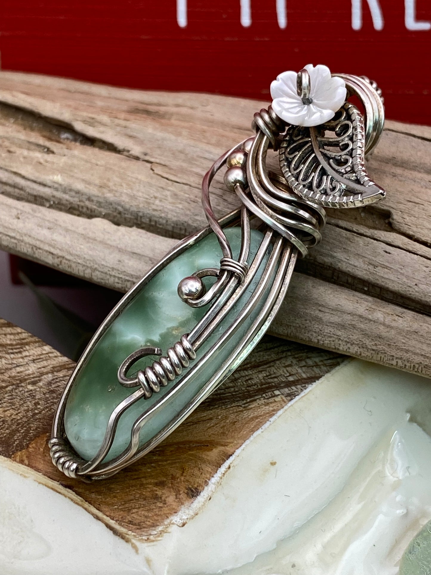 Hemimorphite/ flower in Sterling Silver