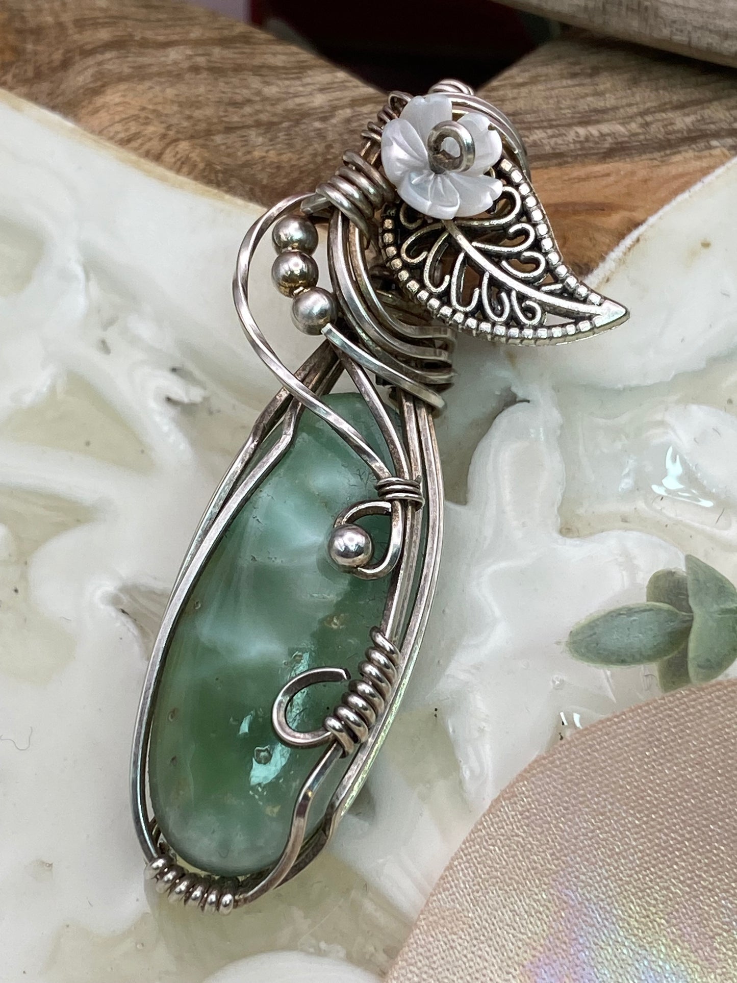 Hemimorphite/ flower in Sterling Silver