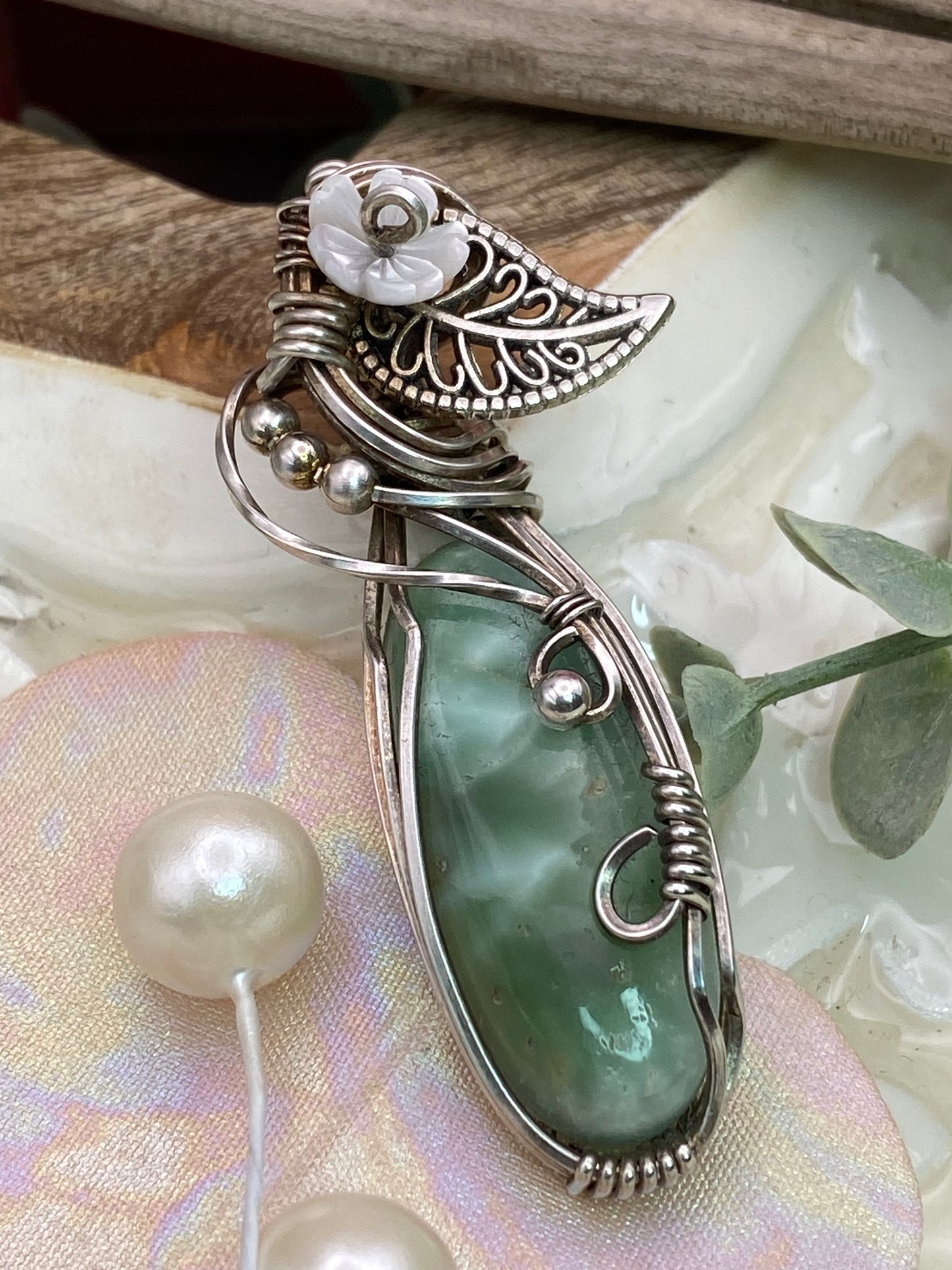 Hemimorphite/ flower in Sterling Silver