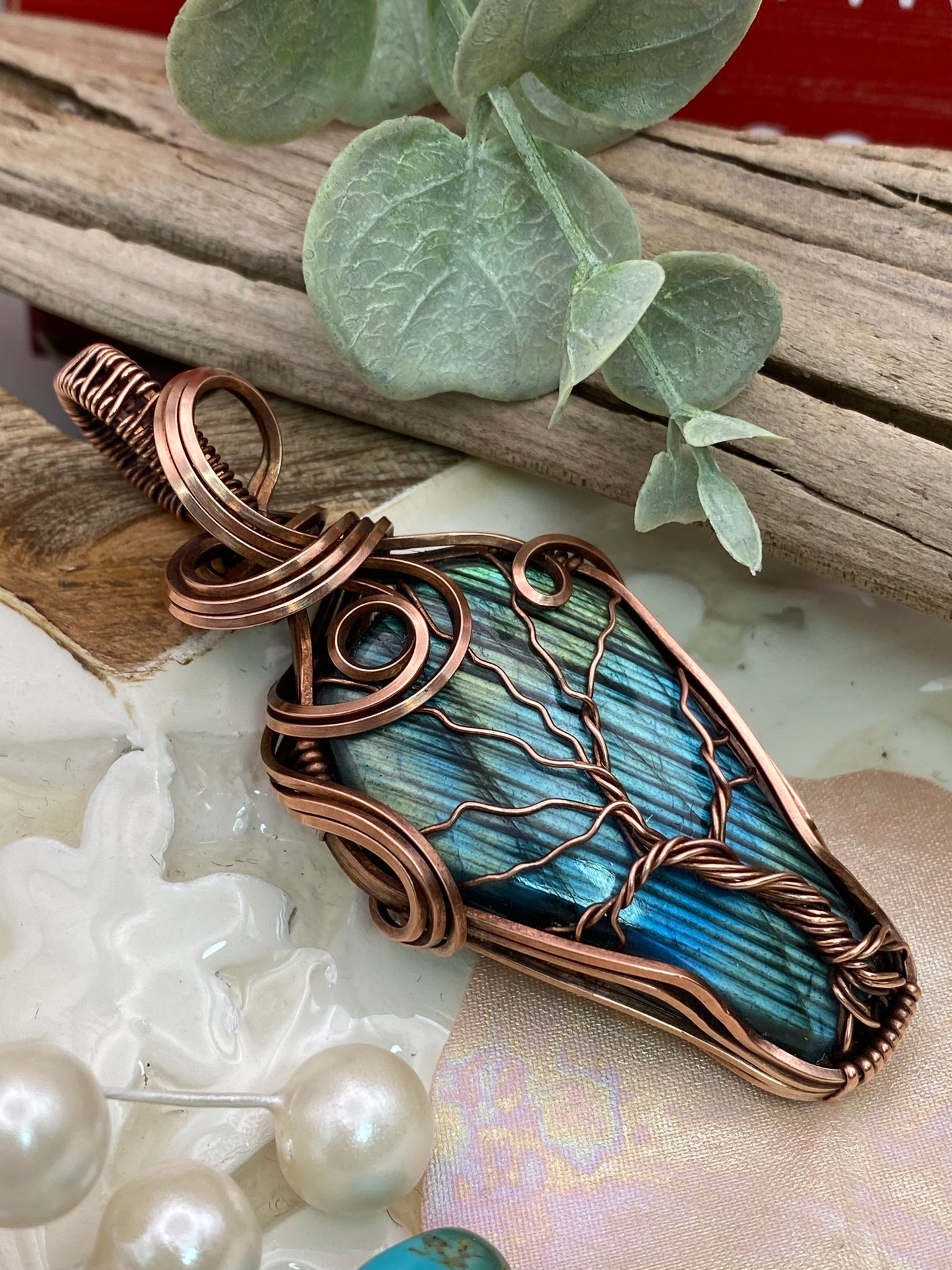 Coffin Cut Labradorite Tree In Copper
