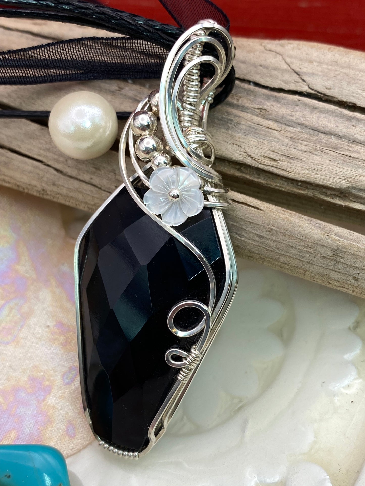 Black Onyx, Coffin shape, Rose Cut in Sterling Silver