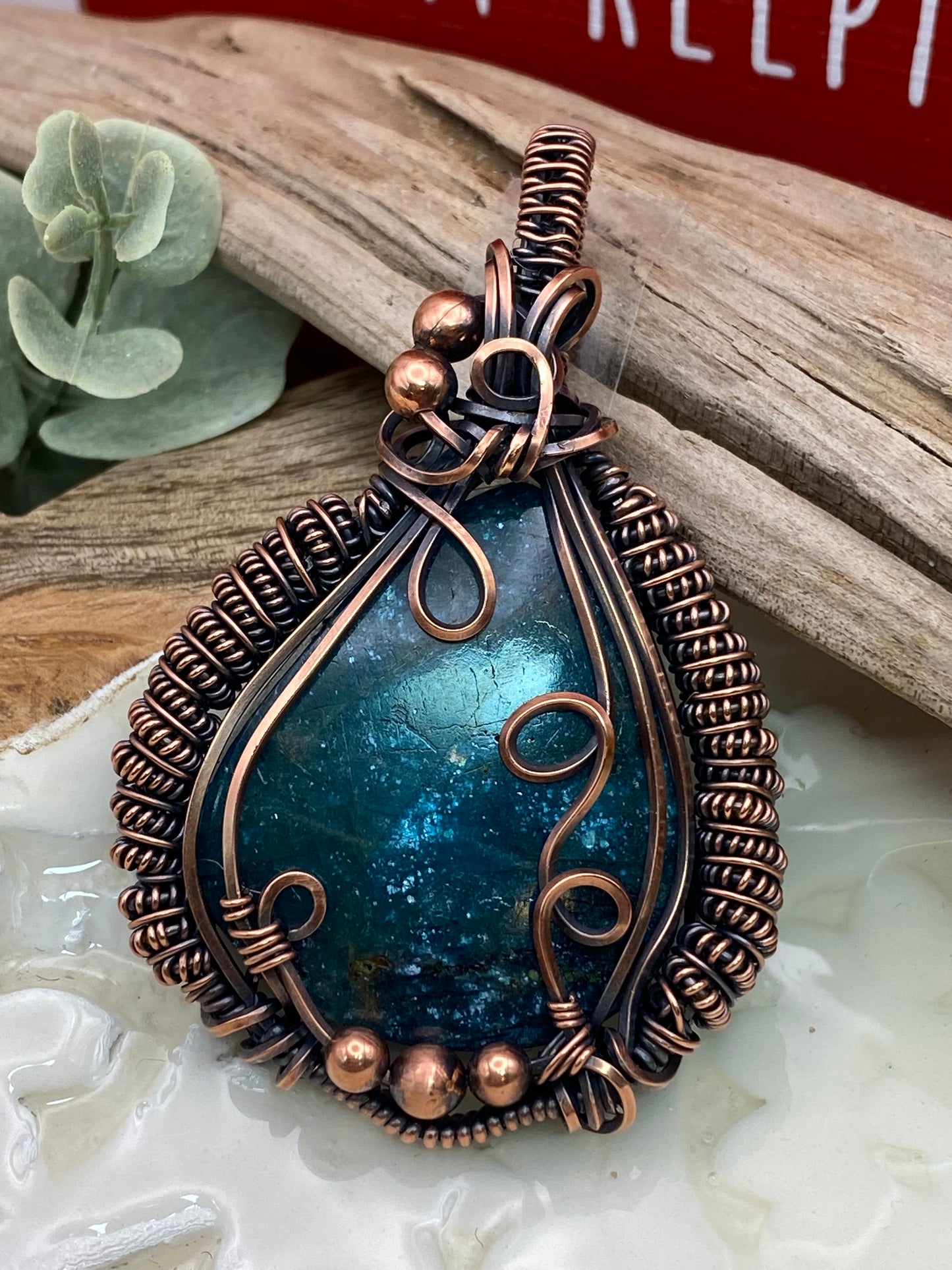 Blue Apatite in Copper Coils