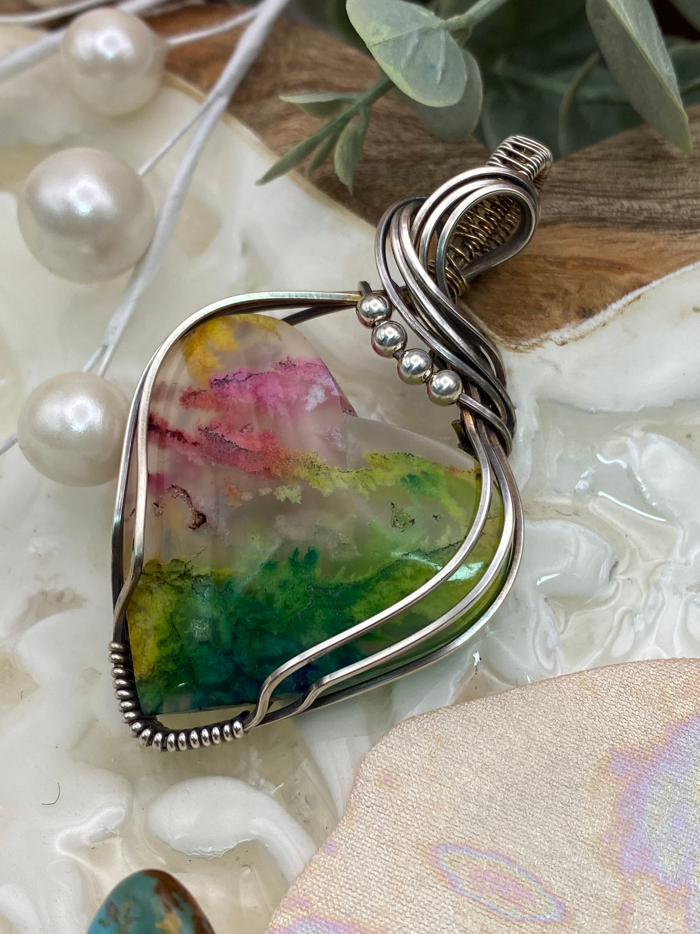 Dyed Plume Agate (beads) in Sterling Silver