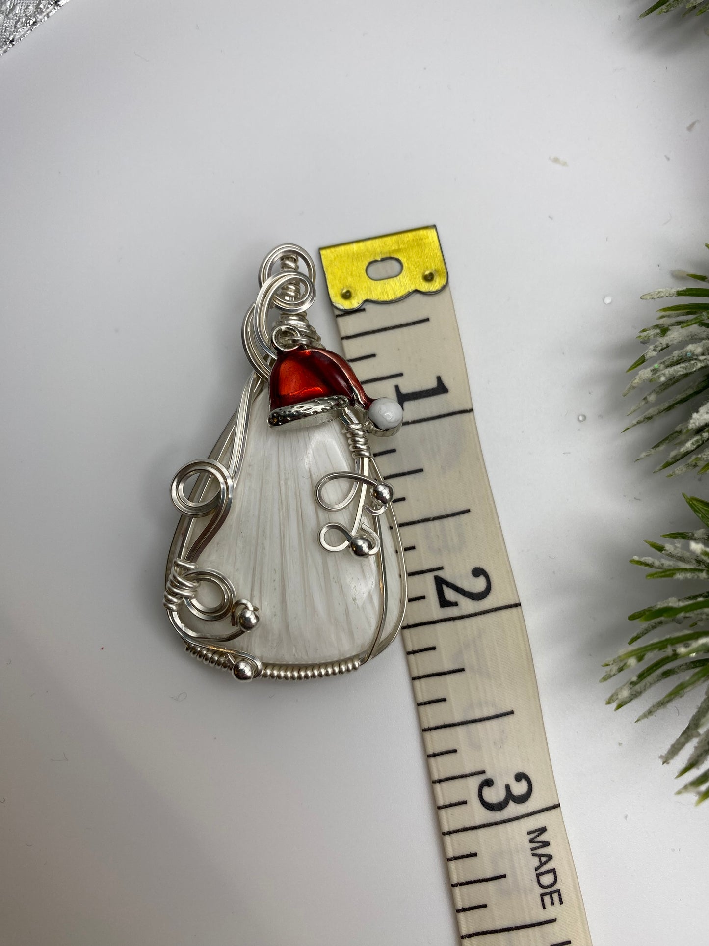 White Scolecite (L) Santa in Sterling Silver