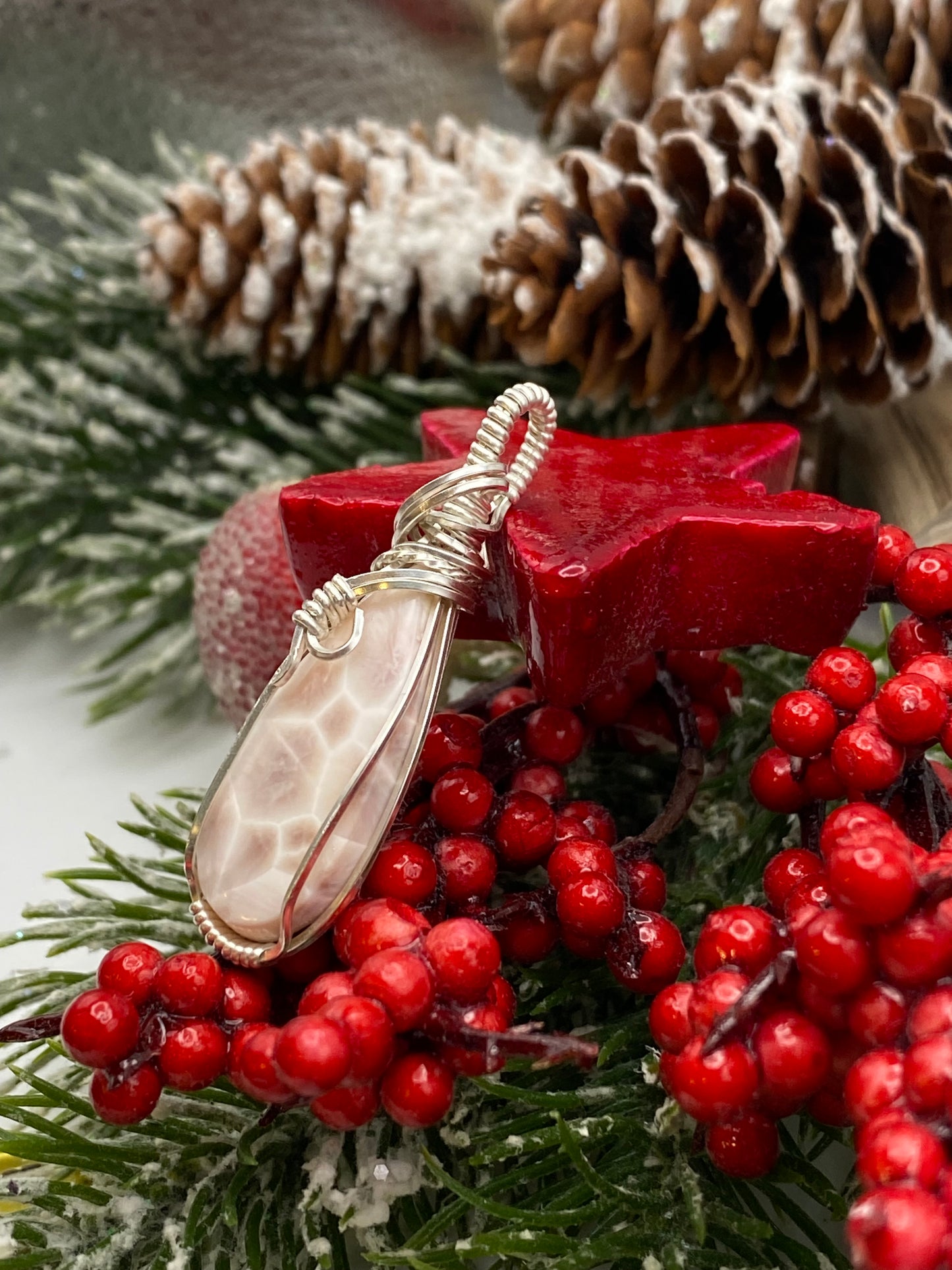 Natrolite/Pink Larimar in Sterling Silver