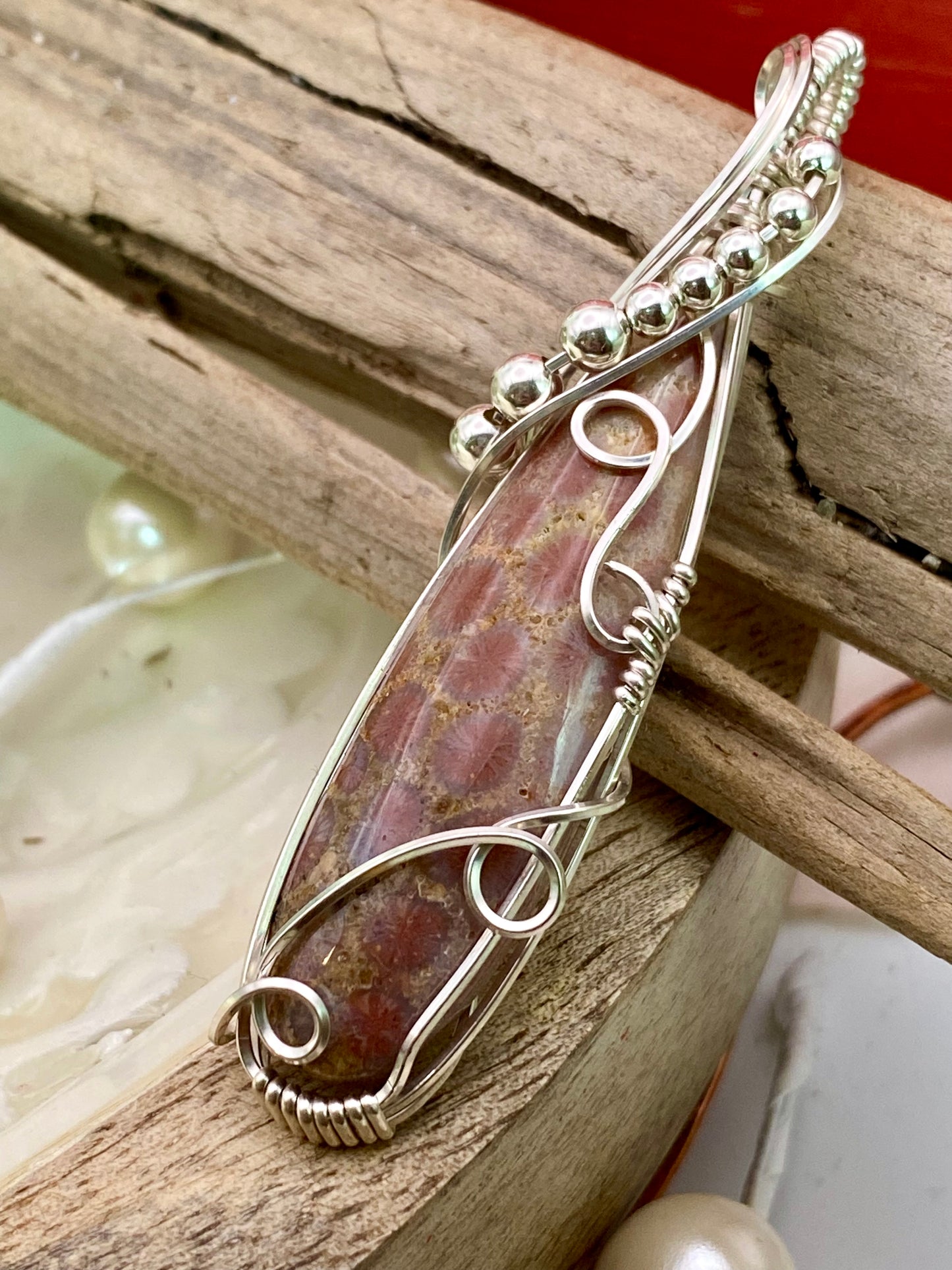 Floral Coral Fossil in Sterling Silver