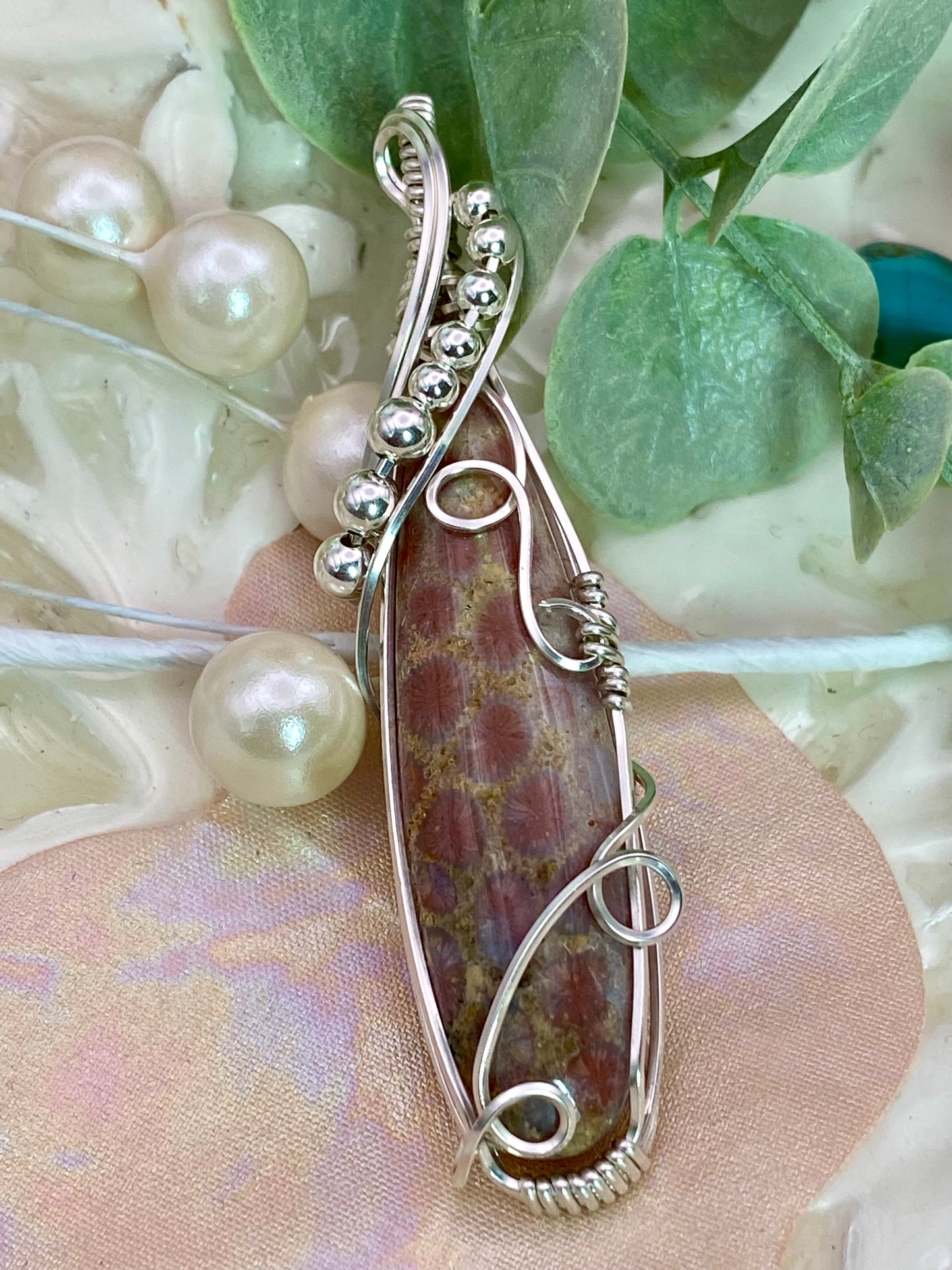 Floral Coral Fossil in Sterling Silver