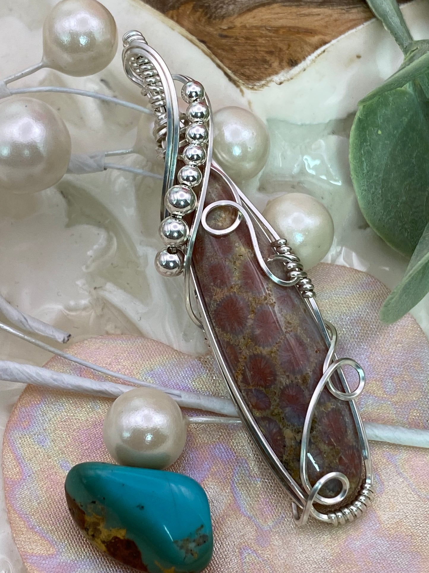 Floral Coral Fossil in Sterling Silver