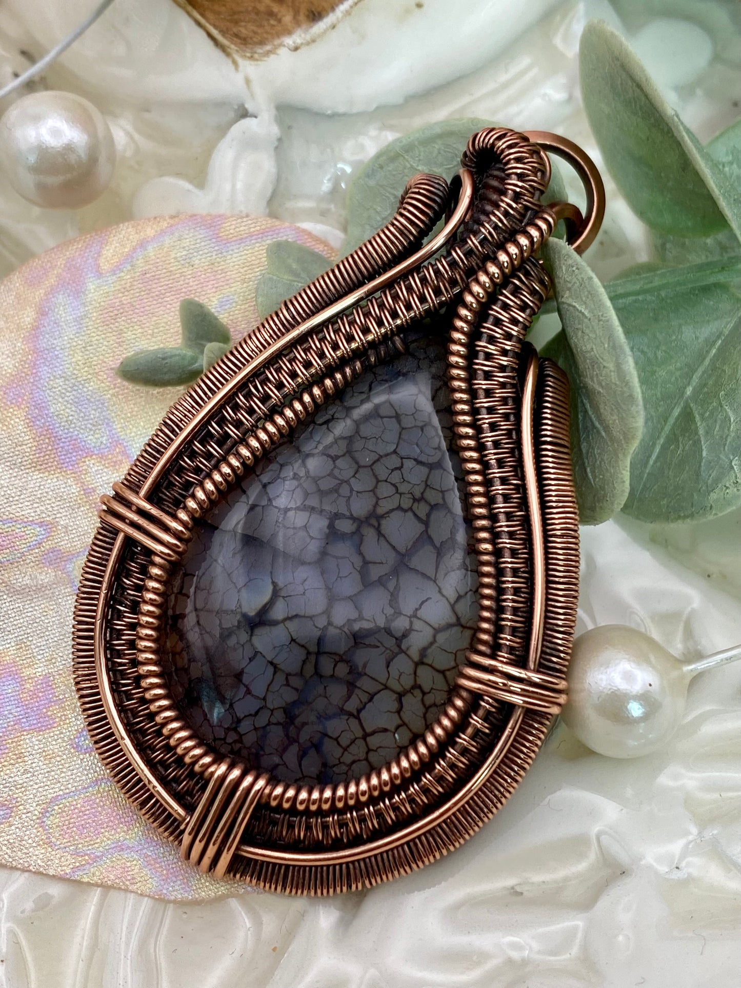 Dragon Vein, Wire Woven Copper Pendant