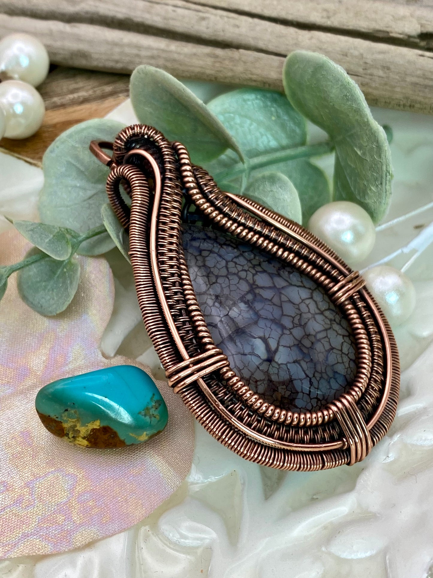 Dragon Vein, Wire Woven Copper Pendant