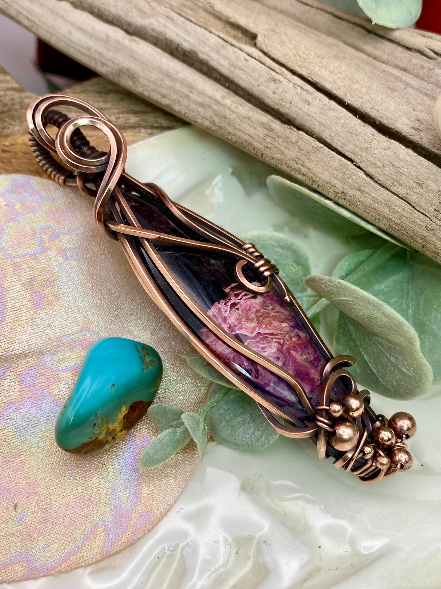 Palm Root Fossil (dyed-pink) in Copper