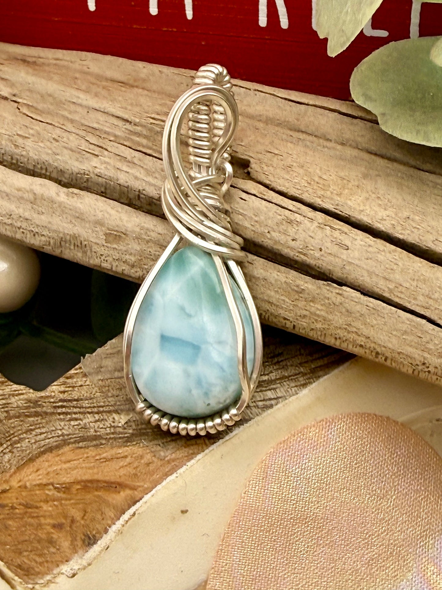 Larimar, Sterling Silver Wire Wrapped Necklace/Pendant