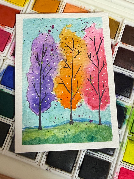 Spring Trees, watercolor original/ ACEO