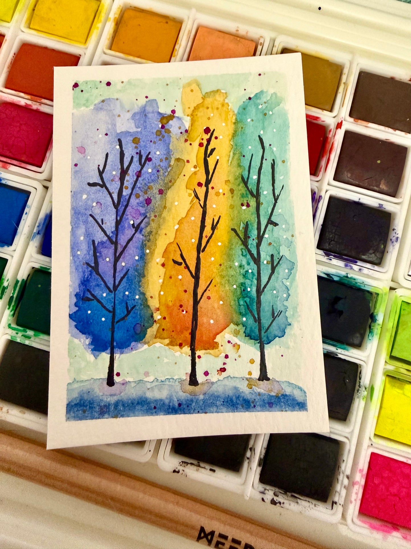 Fall Trees, Watercolor original/ ACEO
