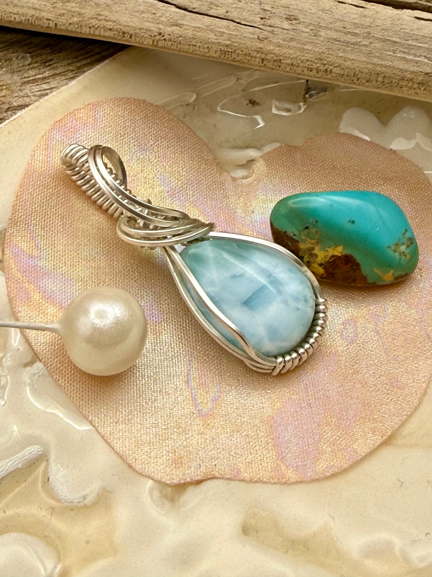 Larimar, Sterling Silver Wire Wrapped Necklace/Pendant