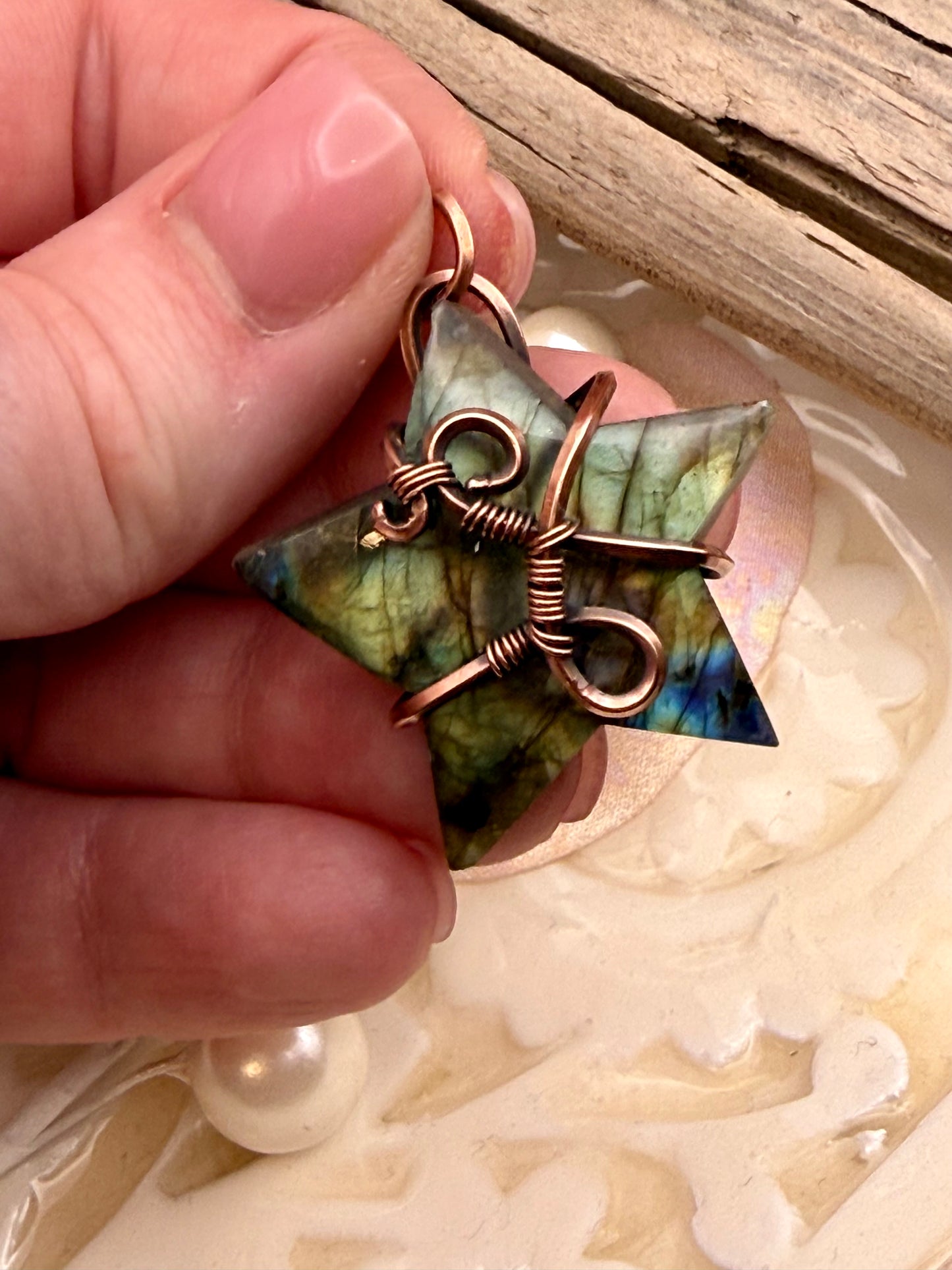 Labradorite Star, Wire Wrapped with Sterling Silver Necklace/ Pendant