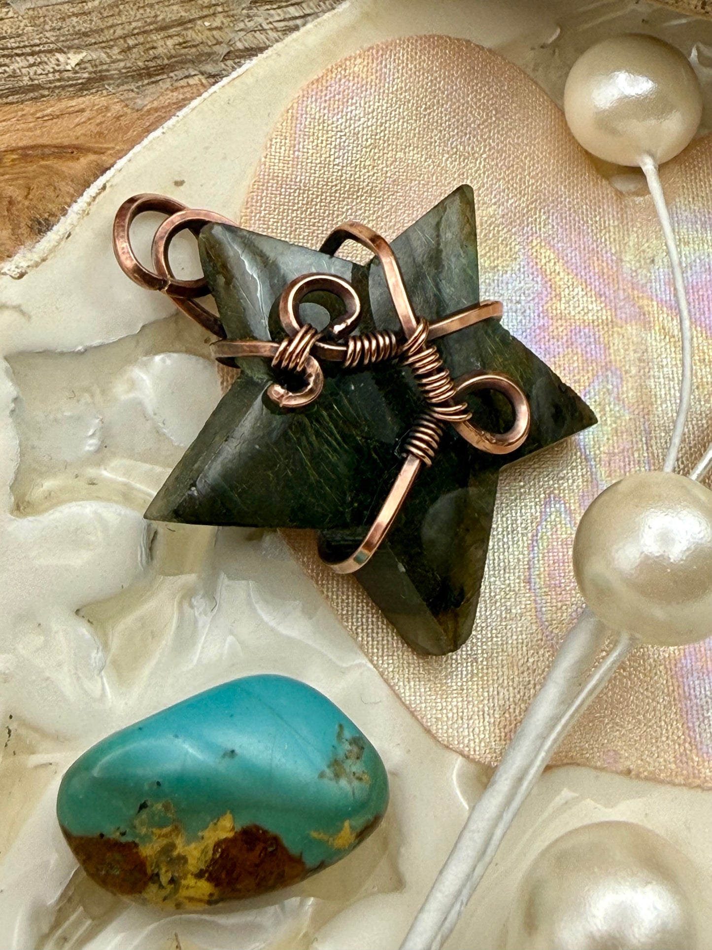 Labradorite Star, Wire Wrapped with Sterling Silver Necklace/ Pendant