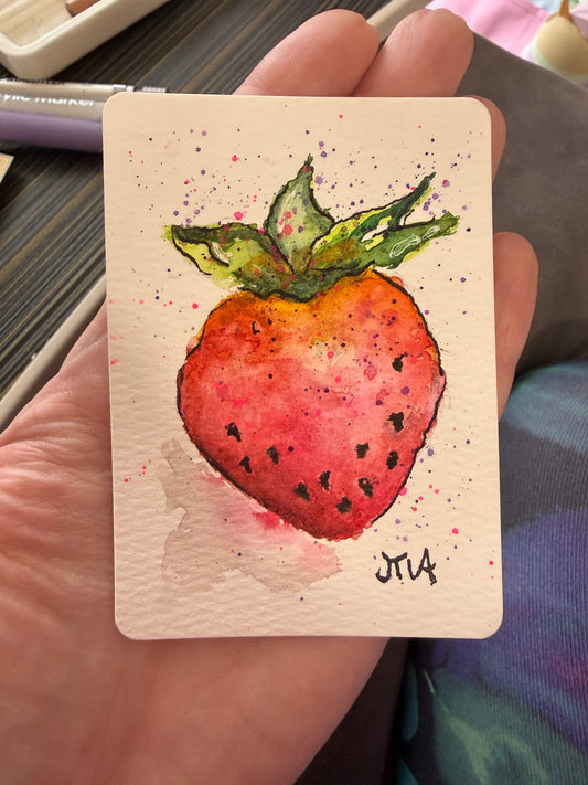 Strawberry, watercolor original/ ACEO