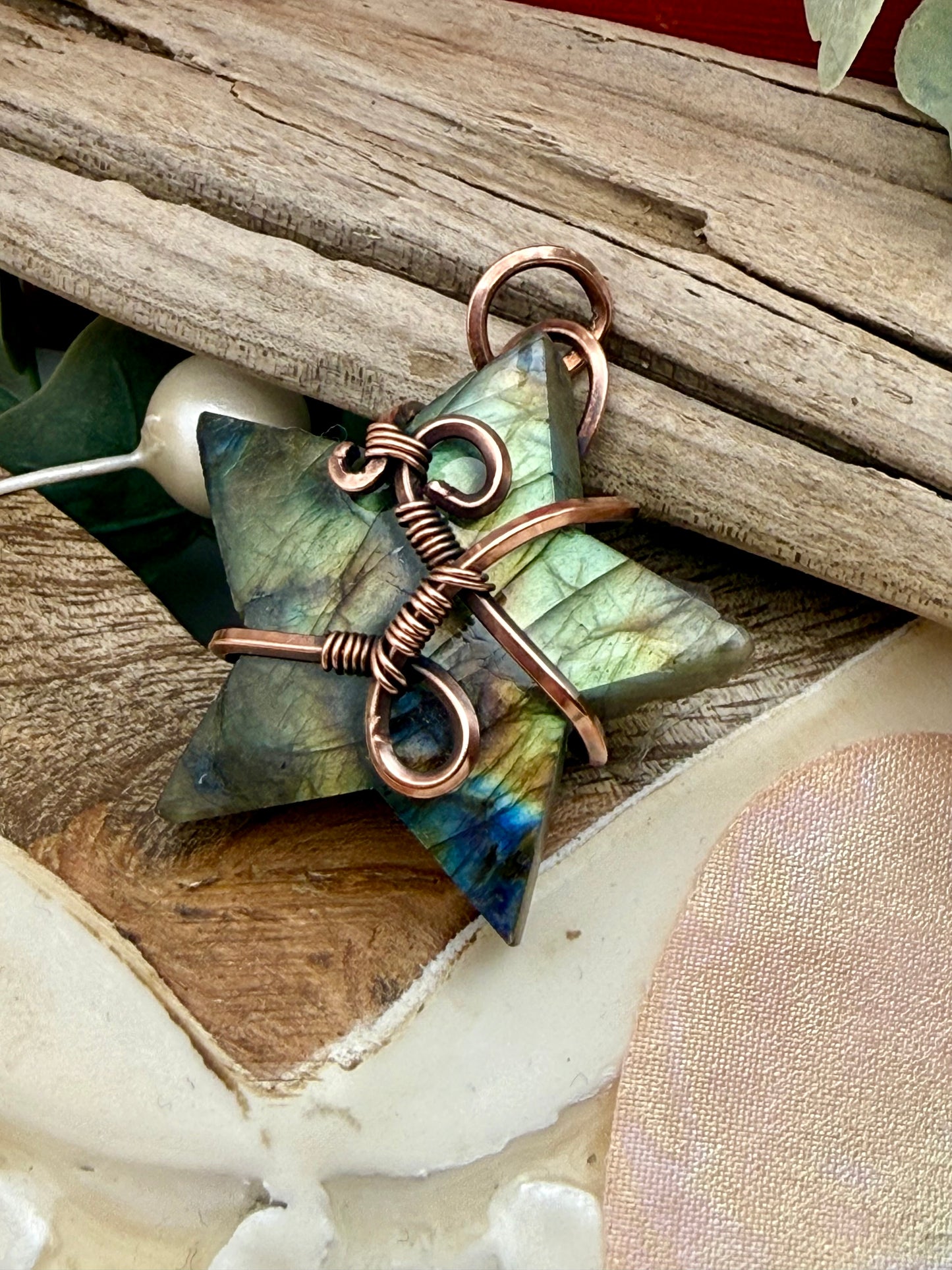 Labradorite Star, Wire Wrapped with Sterling Silver Necklace/ Pendant