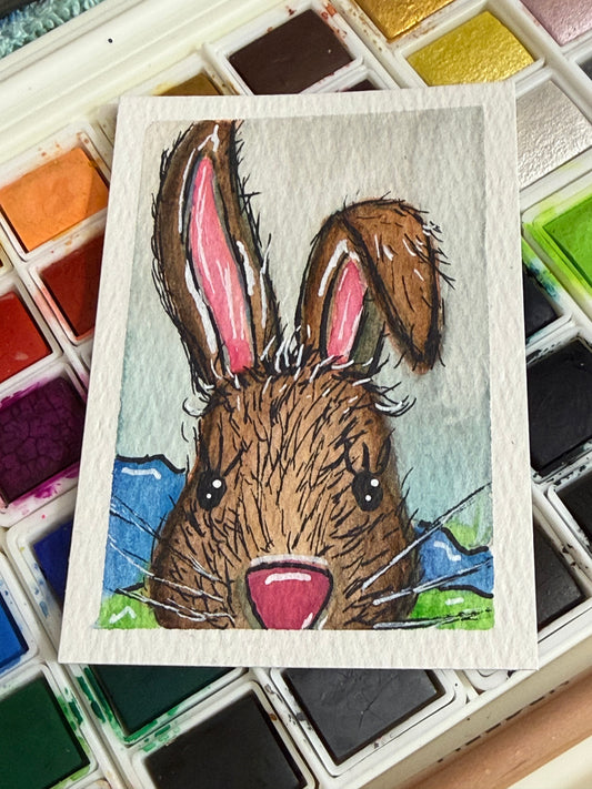 Bunny, Watercolor original/ ACEO