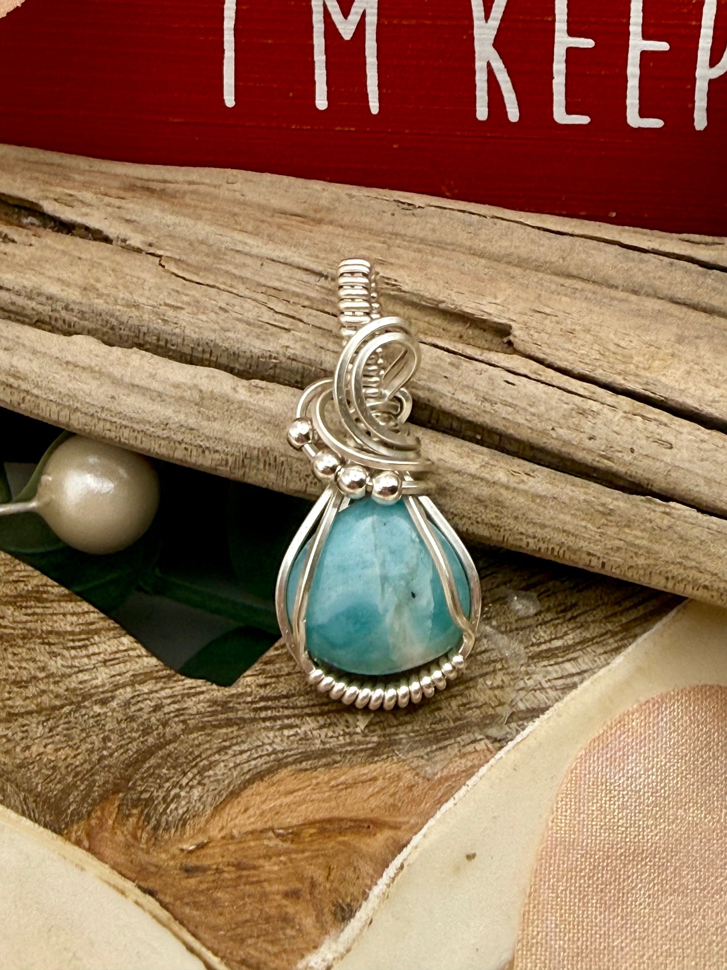 Larimar, Wire Wrapped in Sterling Silver necklace/pendant