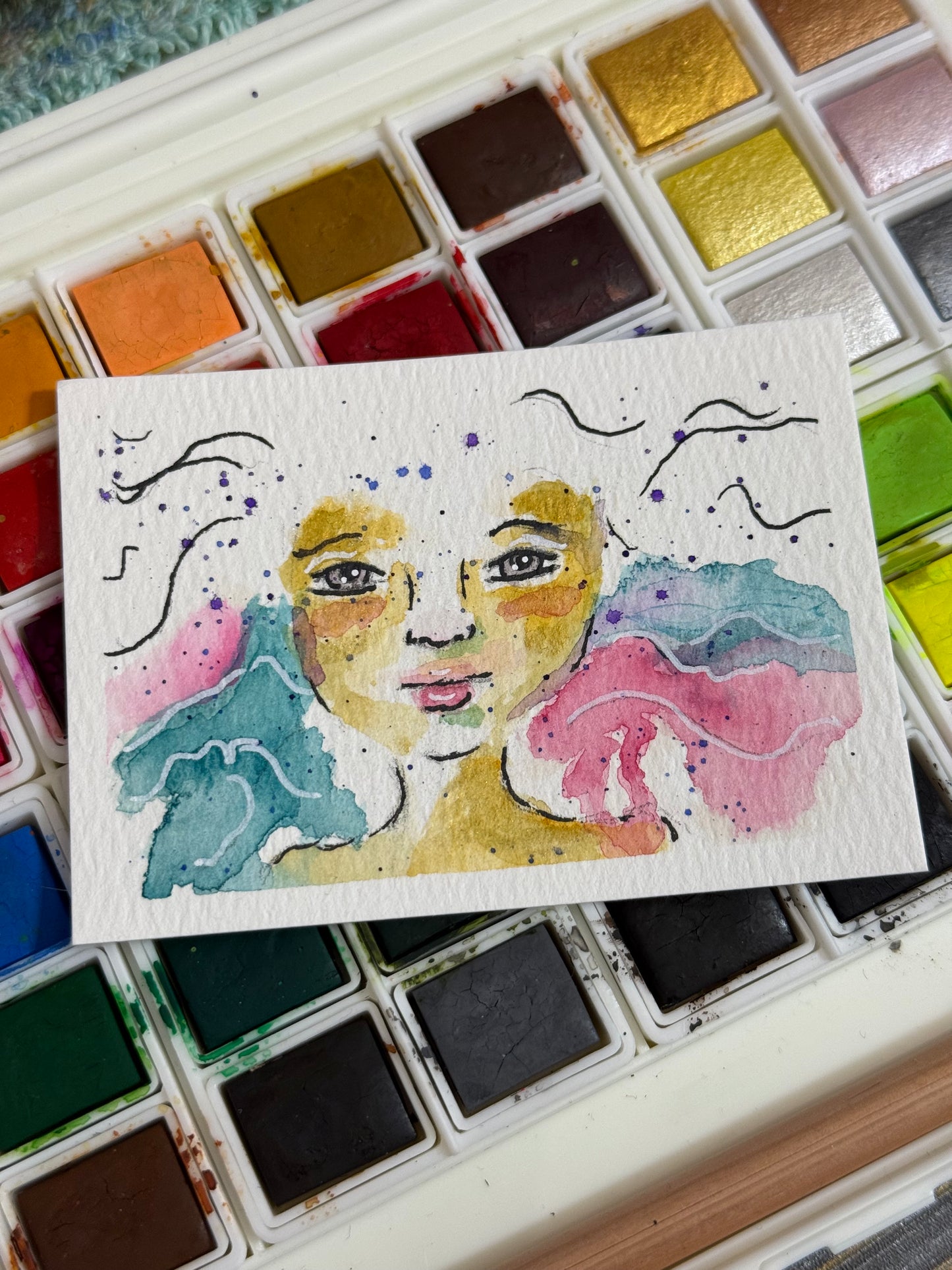 Mermaid Hair, watercolor original/ ACEO