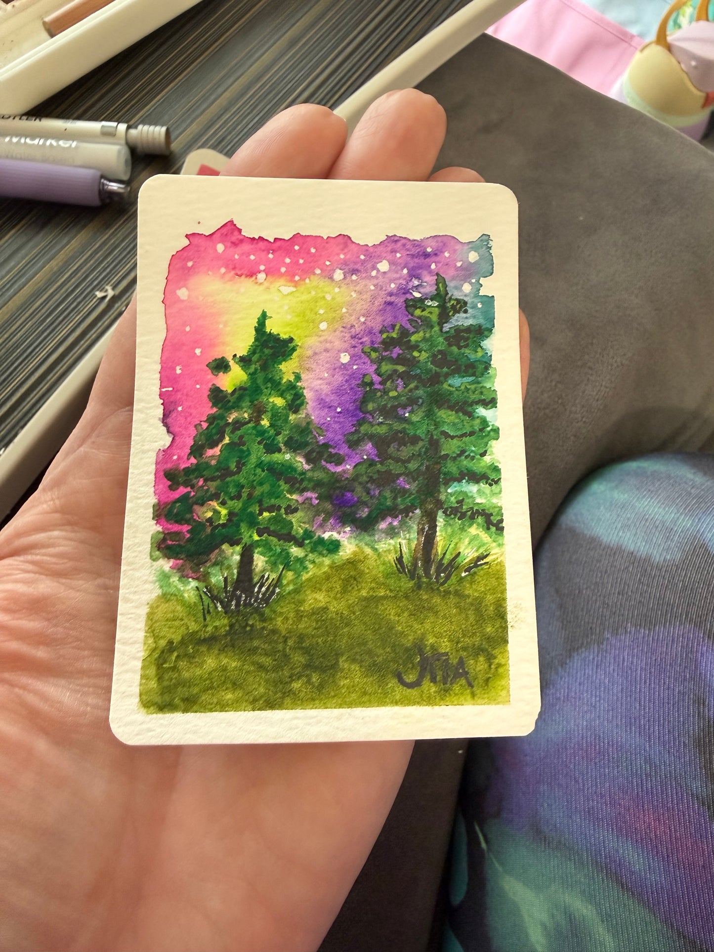 Northern Lights, Watercolor original/ ACEO