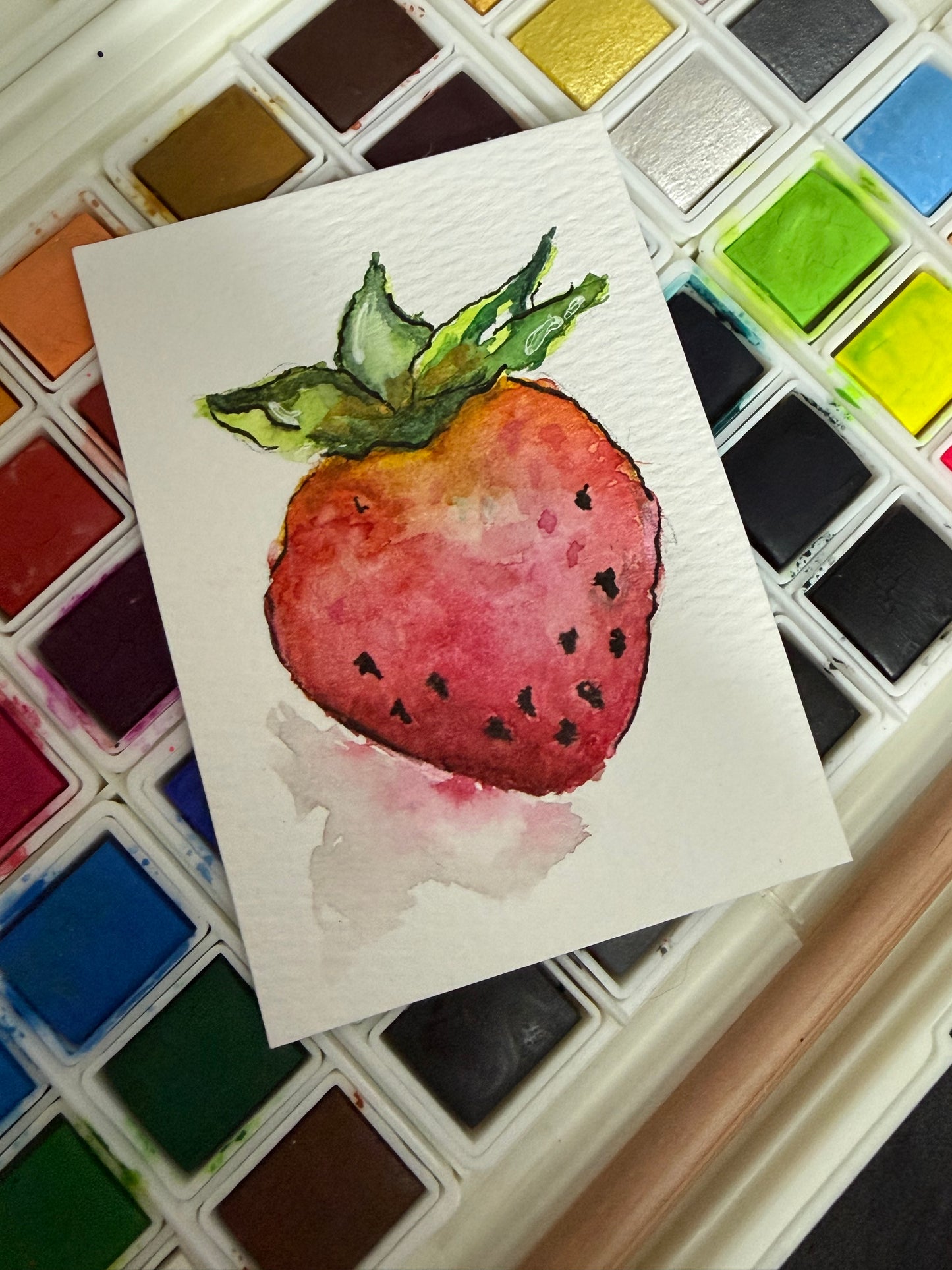 Strawberry, watercolor original/ ACEO