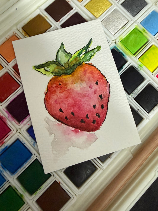 Strawberry, watercolor original/ ACEO