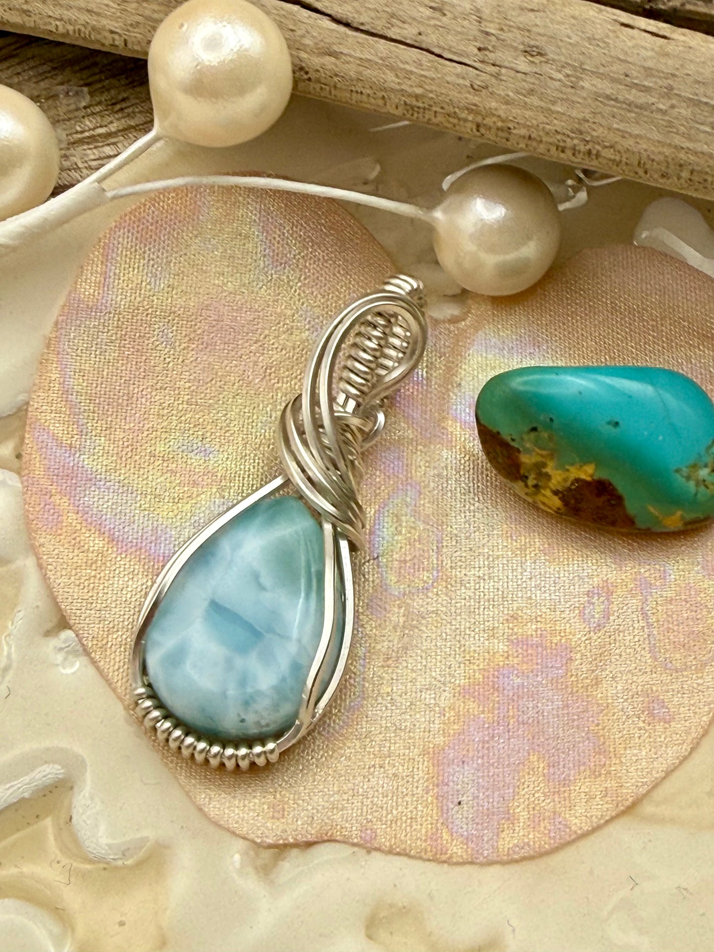 Larimar, Sterling Silver Wire Wrapped Necklace/Pendant