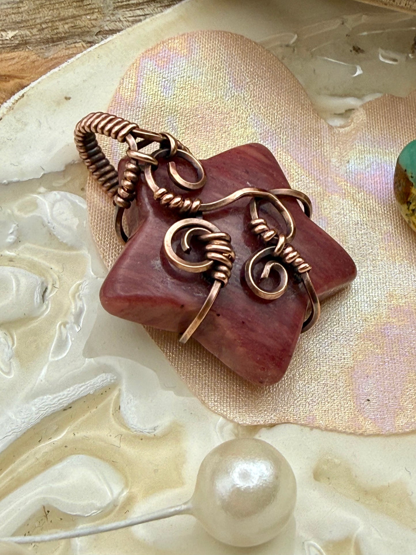 Petrified Wood Star, Wire Wrapped in Copper necklace/pendant