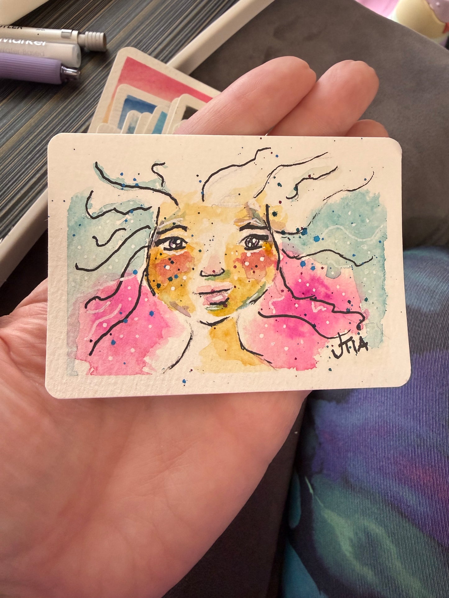 Mermaid Hair 2, watercolor original/ ACEO