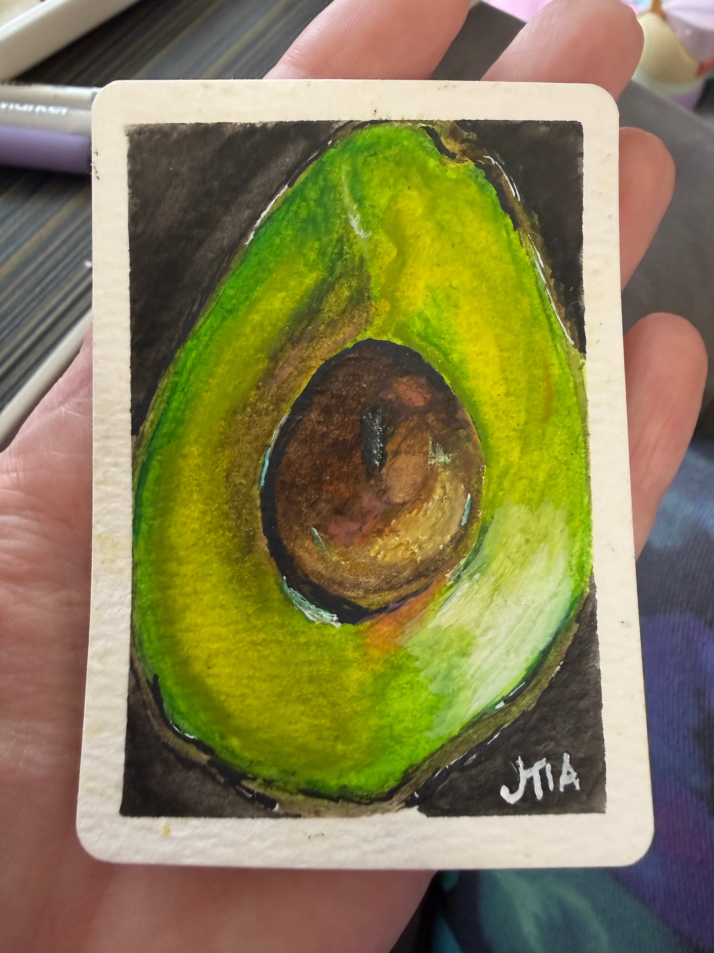 Avocado, Watercolor original/ ACEO