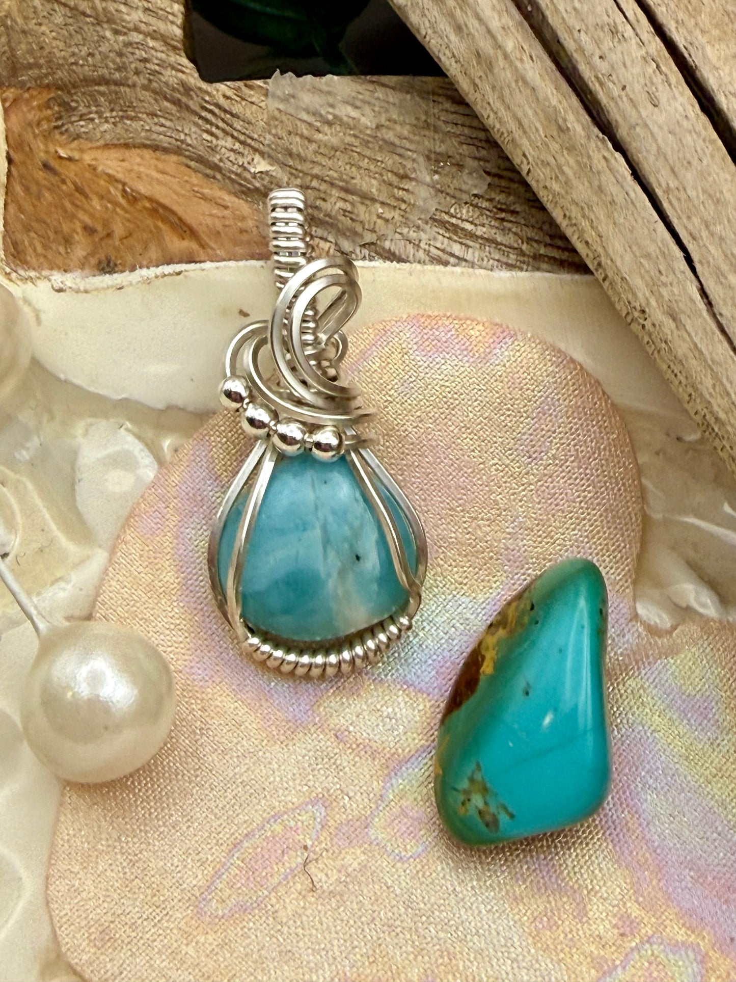 Larimar, Wire Wrapped in Sterling Silver necklace/pendant