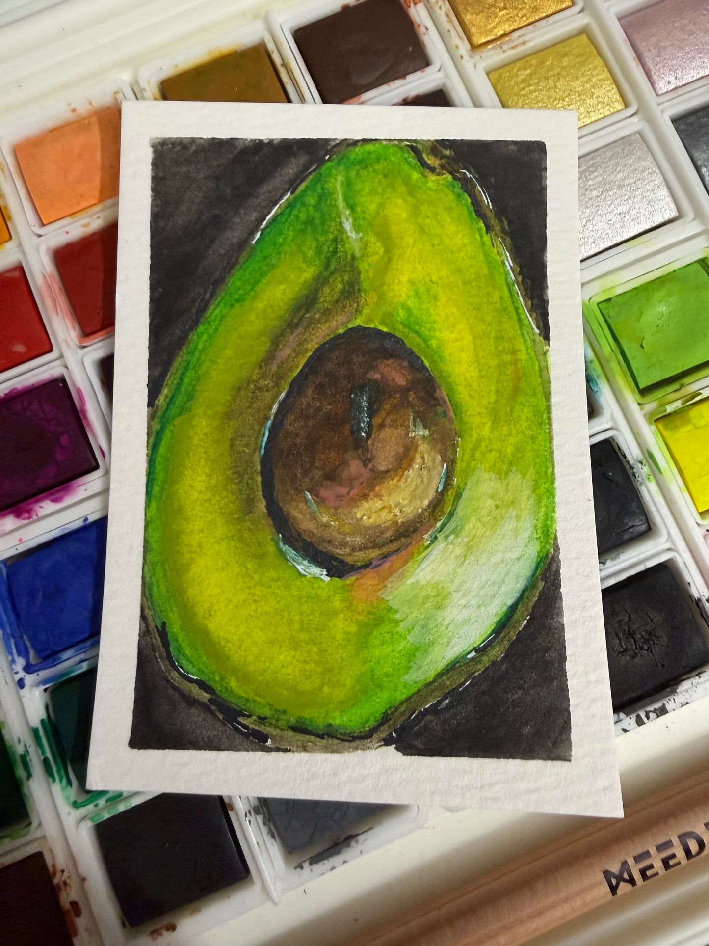 Avocado, Watercolor original/ ACEO