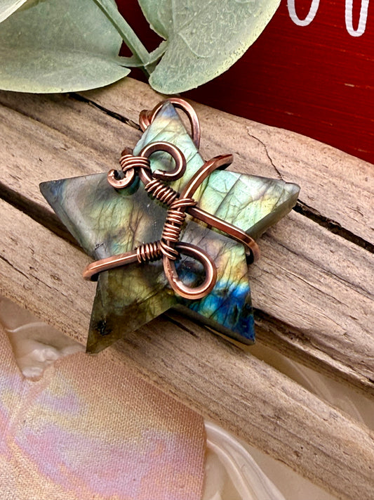 Labradorite Star, Wire Wrapped with Sterling Silver Necklace/ Pendant