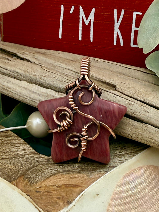 Petrified Wood Star, Wire Wrapped in Copper necklace/pendant
