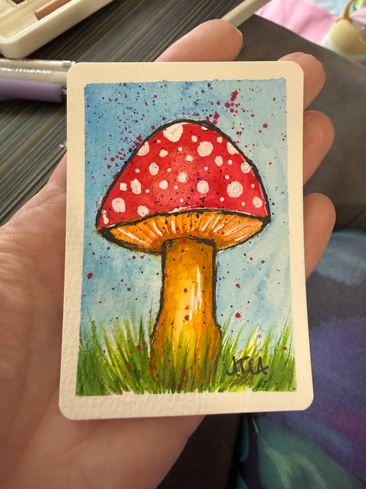 Mushroom, watercolor painting/ ACEO