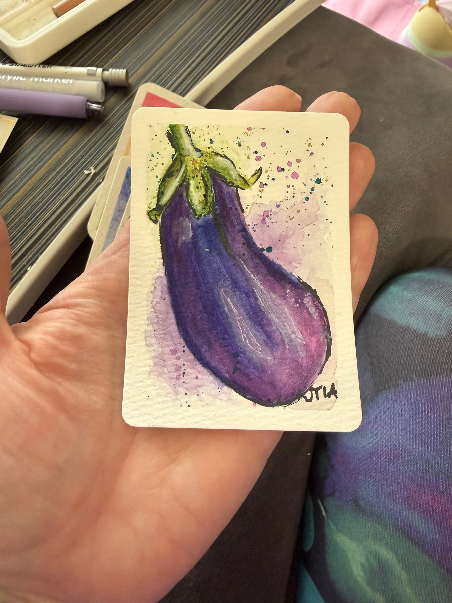 Eggplant, watercolor original/ ACEO