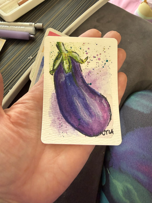 Eggplant, watercolor original/ ACEO