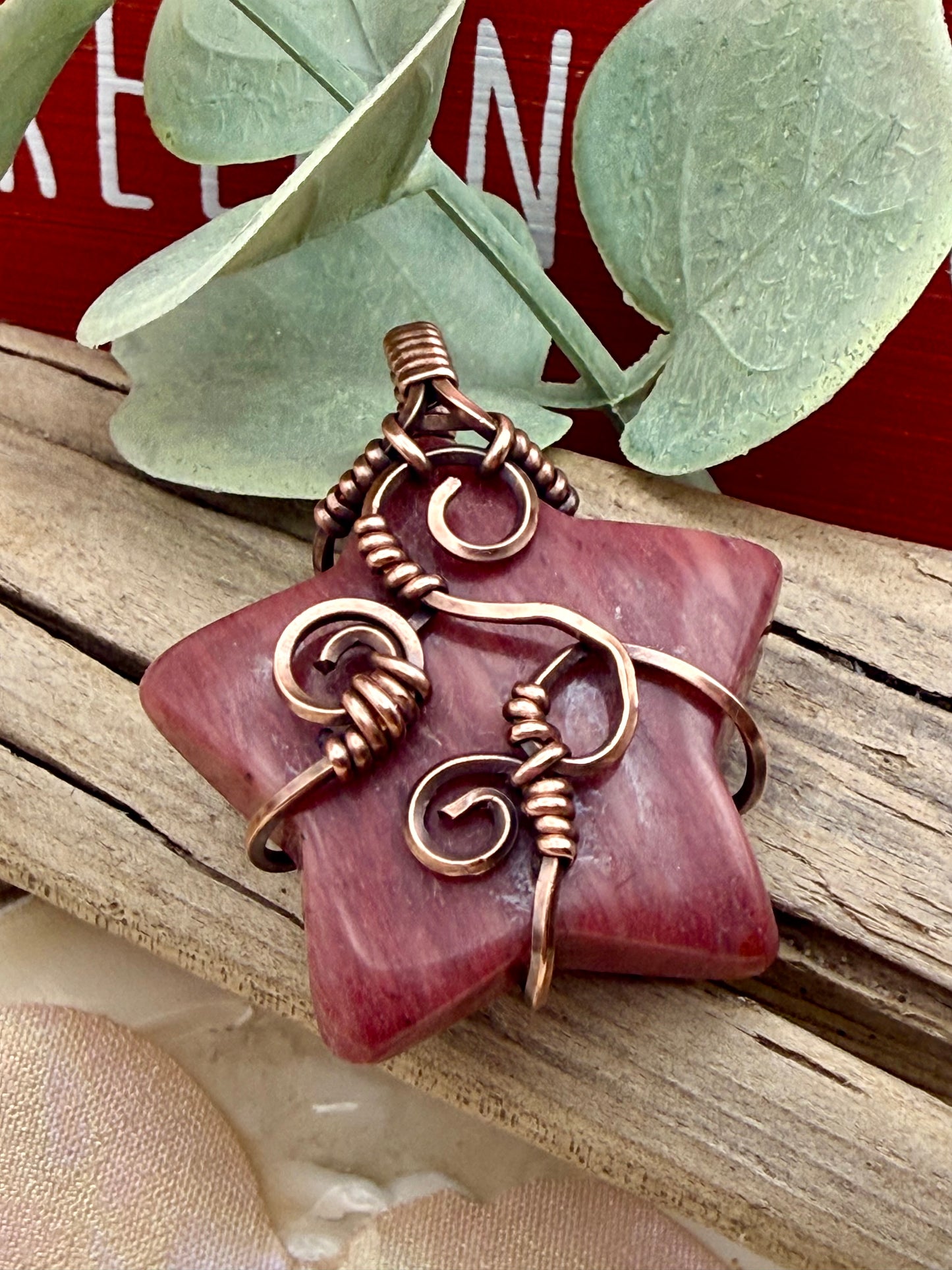 Petrified Wood Star, Wire Wrapped in Copper necklace/pendant
