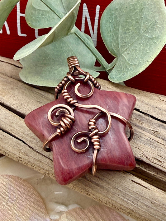 Petrified Wood Star, Wire Wrapped in Copper necklace/pendant